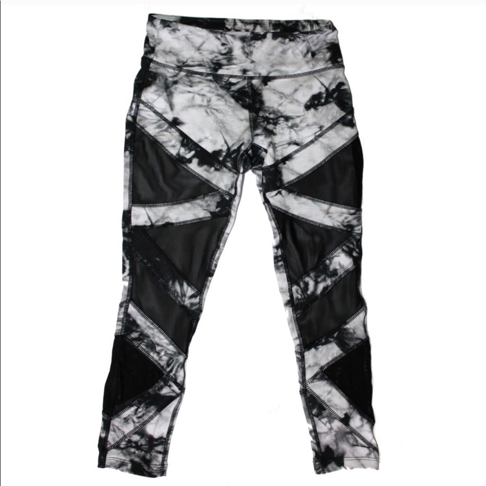 Black and White Tie Dye Mesh Athletic Leggings